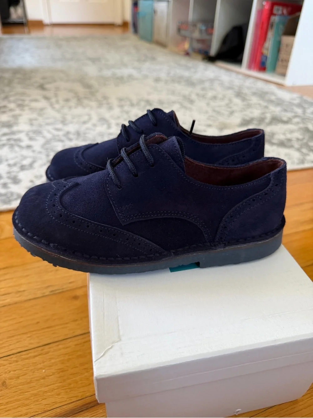 Children's Navy Suede Brogue Lace-Up Dress Shoes